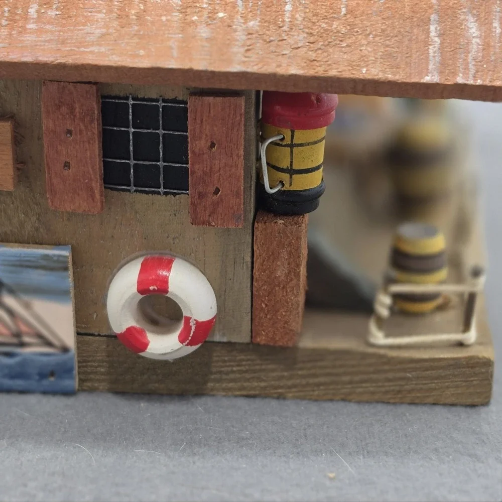Vintage  Decorative Wooden Bird House Live Bait Shop Fishing Folk Art. J